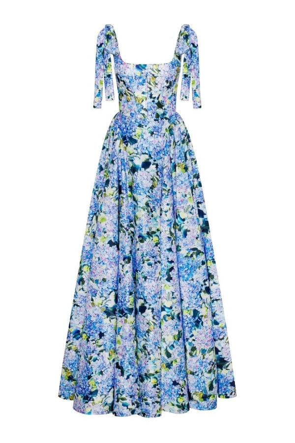 Liana Blue Floral Bow Strap Midi Dress