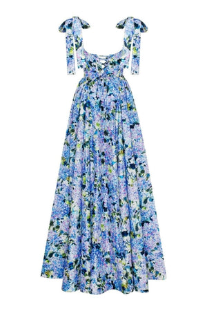 Liana Blue Floral Bow Strap Midi Dress