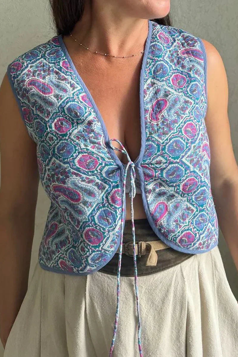 Front view of the Alessine printed slim waistcoat