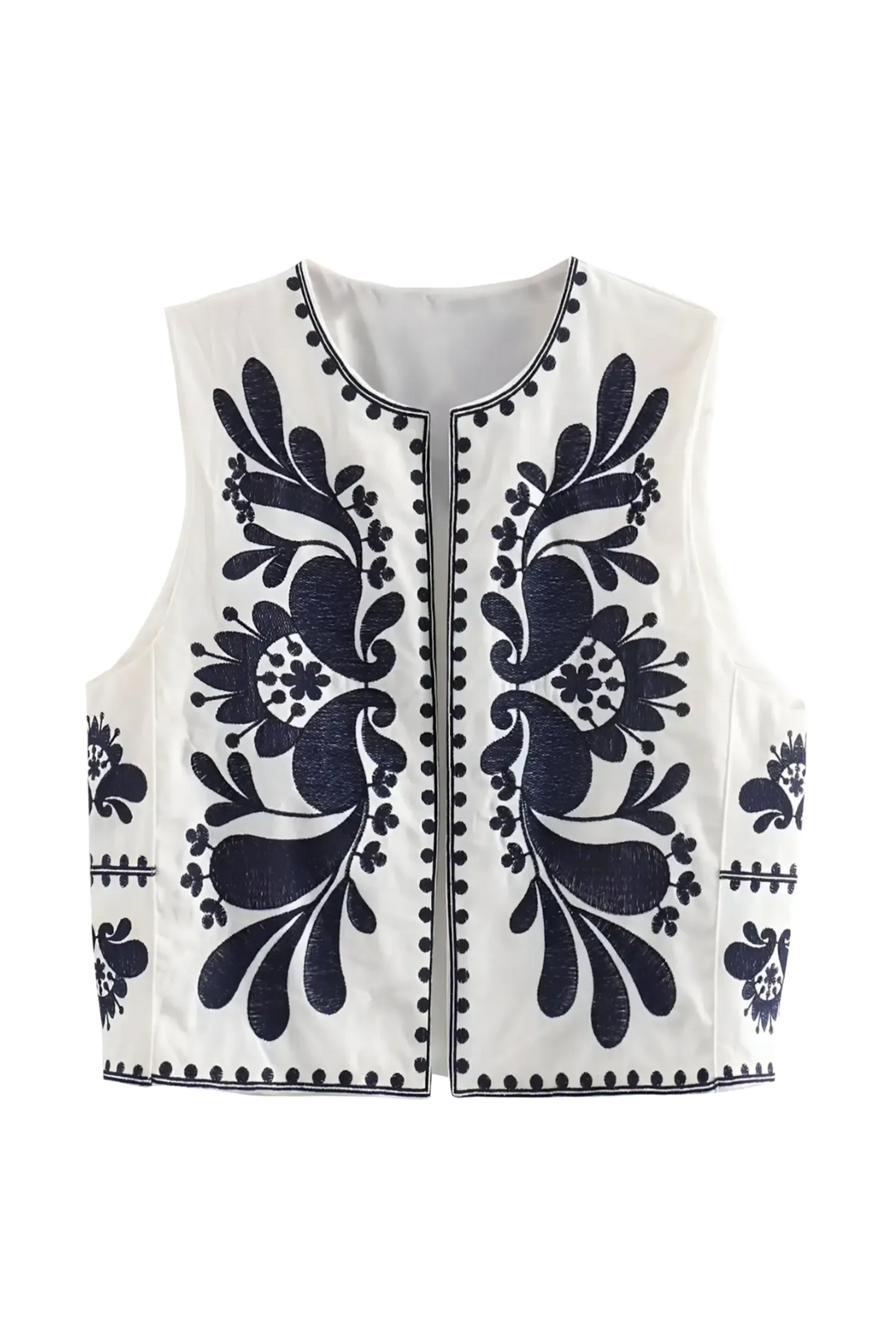 Front view of the Arinne embroidered waistcoat vest
