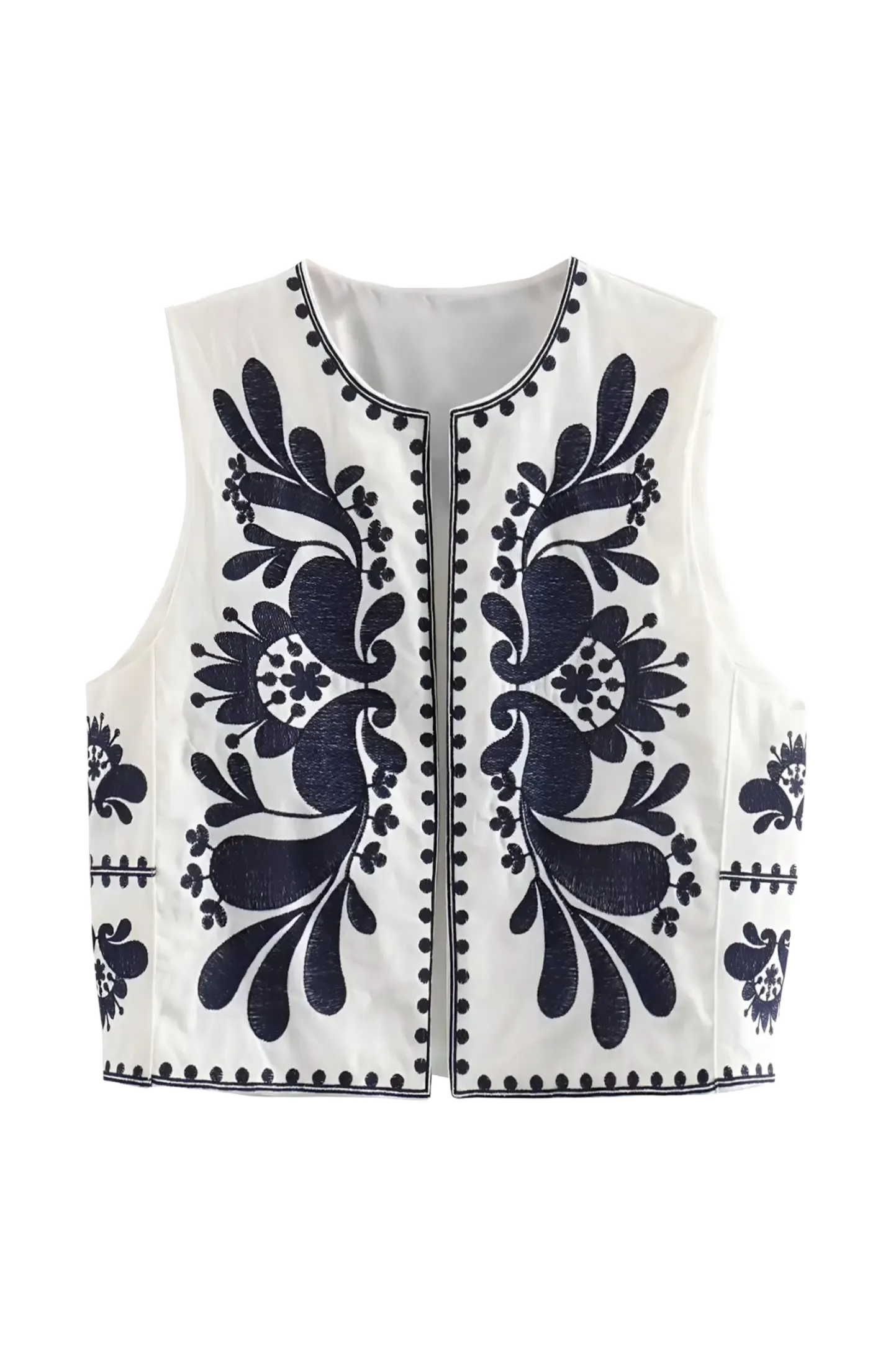 Close-up of the embroidery on the Arinne waistcoat vest