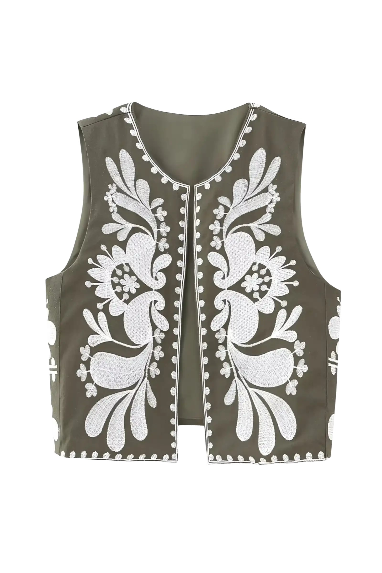 Arinne embroidered waistcoat vest styled over a blouse