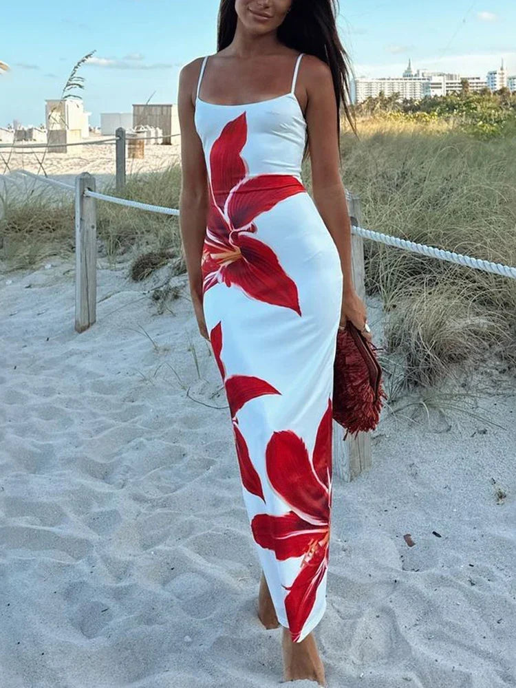 Front view of the Calista floral maxi dress