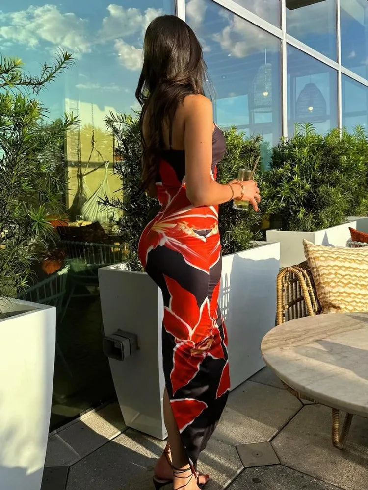 Spaghetti strap detail on the Calista maxi dress
