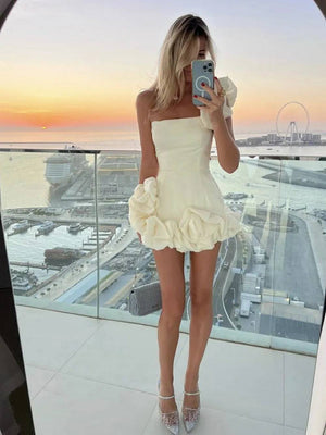 Clara bustier mini dress styled with heels