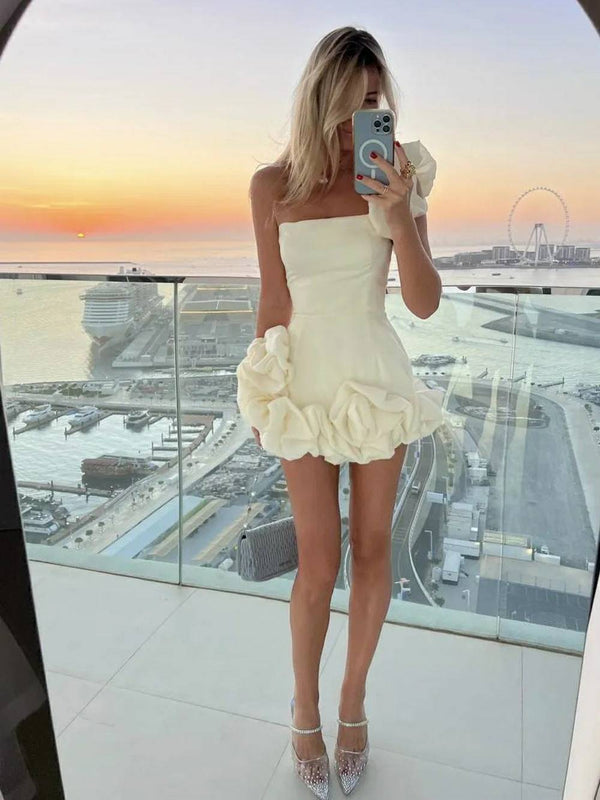 Clara bustier mini dress styled with heels