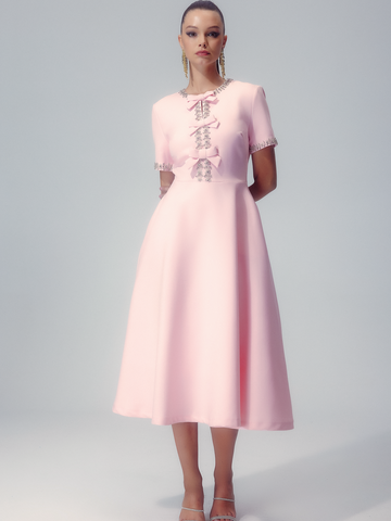 Pale pink structured midi dress, Ninna Brand dresses collection