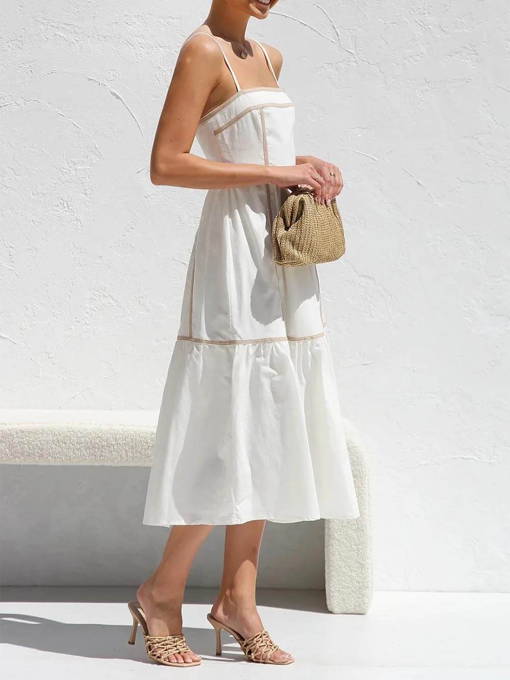 Elena contrast trim midi dress shown on a model