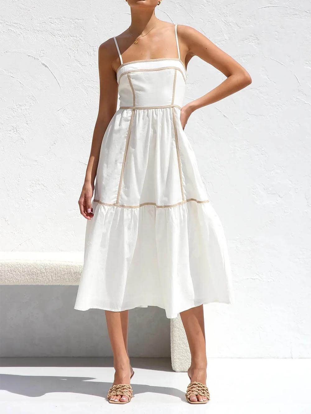 Contrast trim detail on the Elena midi dress