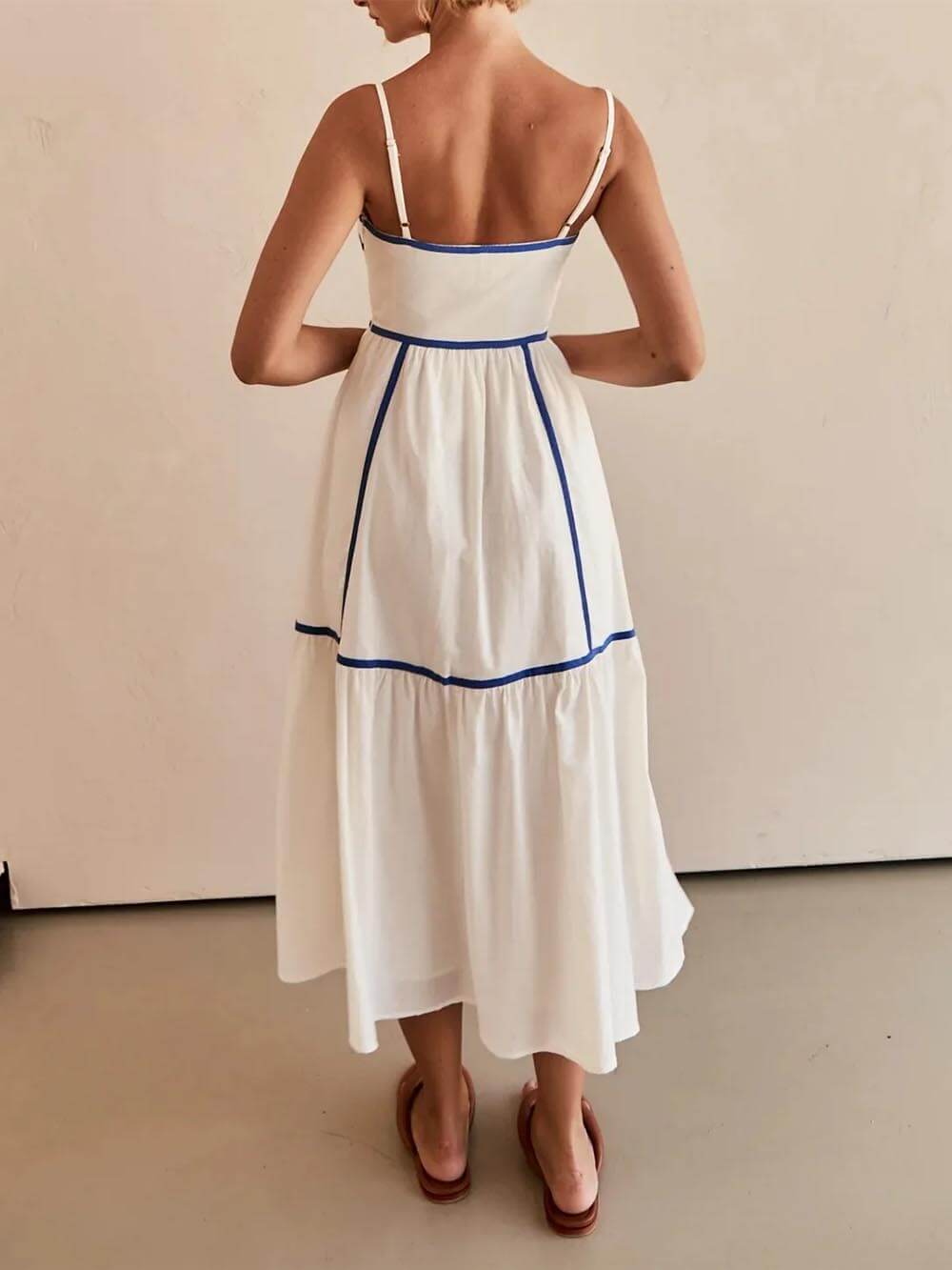 Elena contrast trim midi dress styled for dinner