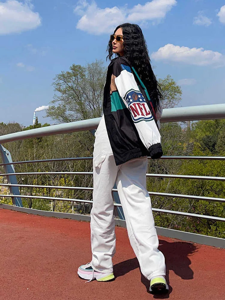 Elodie colour block trench worn over an office look