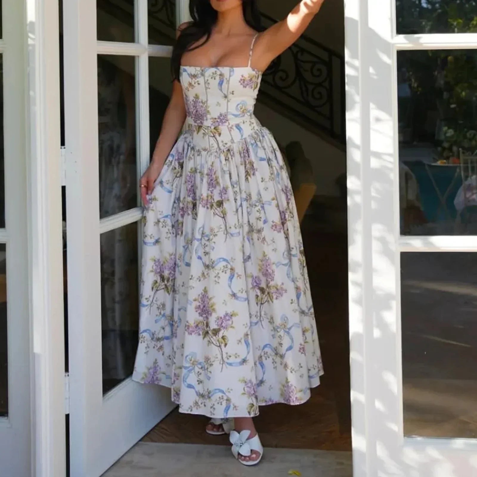 Square neckline on the Floral Radiance maxi dress