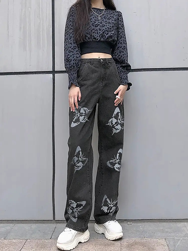 Iris Butterfly jeans shown on a model