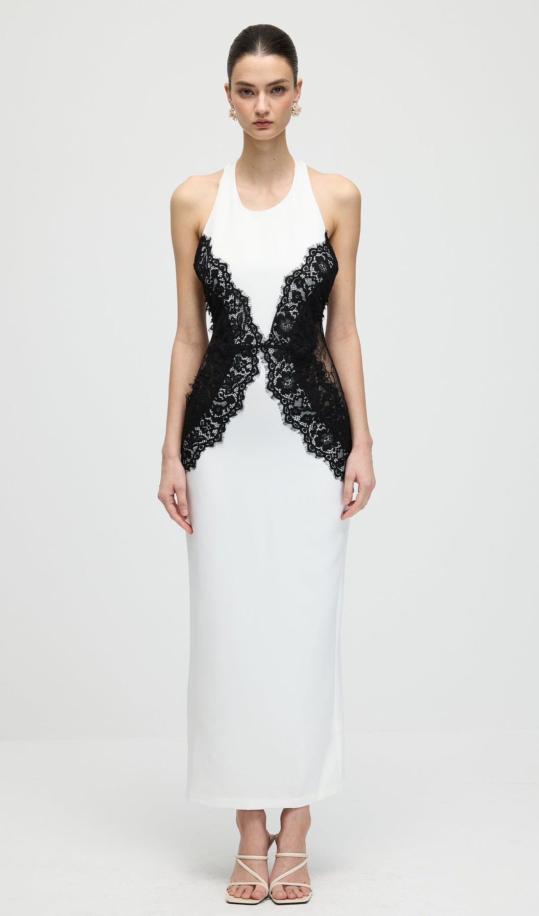 Front view of the Isadora lace midi dress