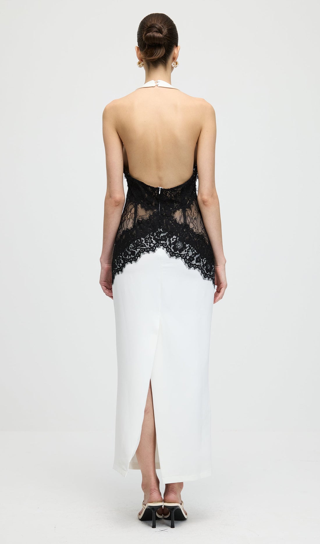 Front view of the Isadora lace midi dress