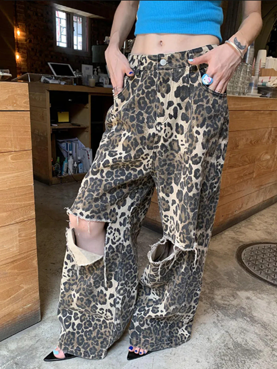Front view of the Kaia Wildcat leopard print jeans