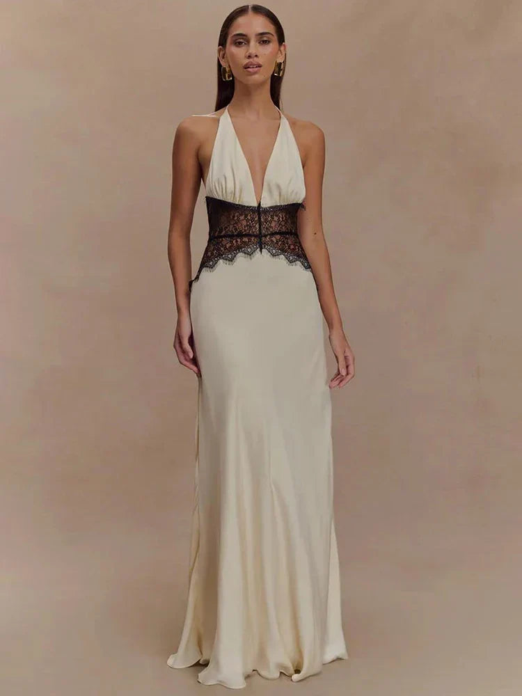 Front view of the Lucine lace maxi dress