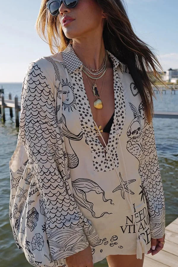 Close-up of the marine-inspired print on the Marina Muse set