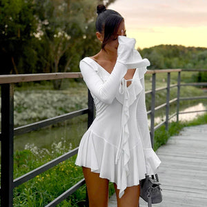 Front tie detail on the Marisse ruffle mini dress