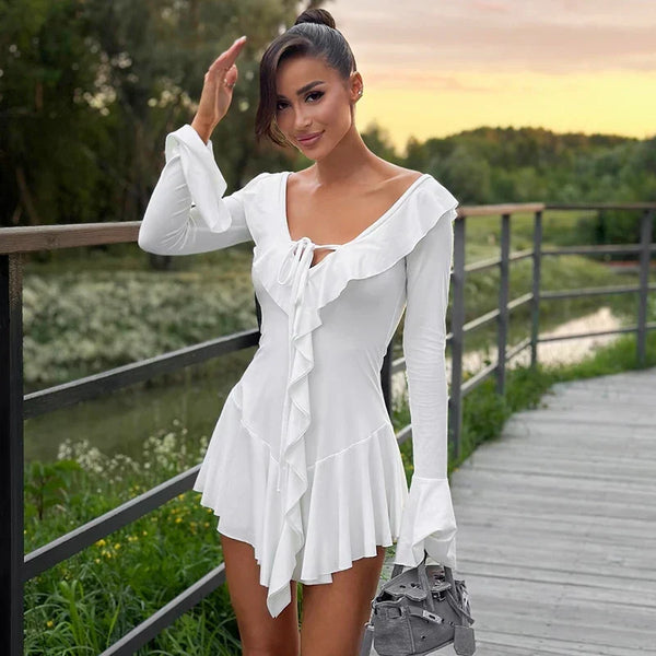 Marisse ruffle mini dress in an alternate colourway