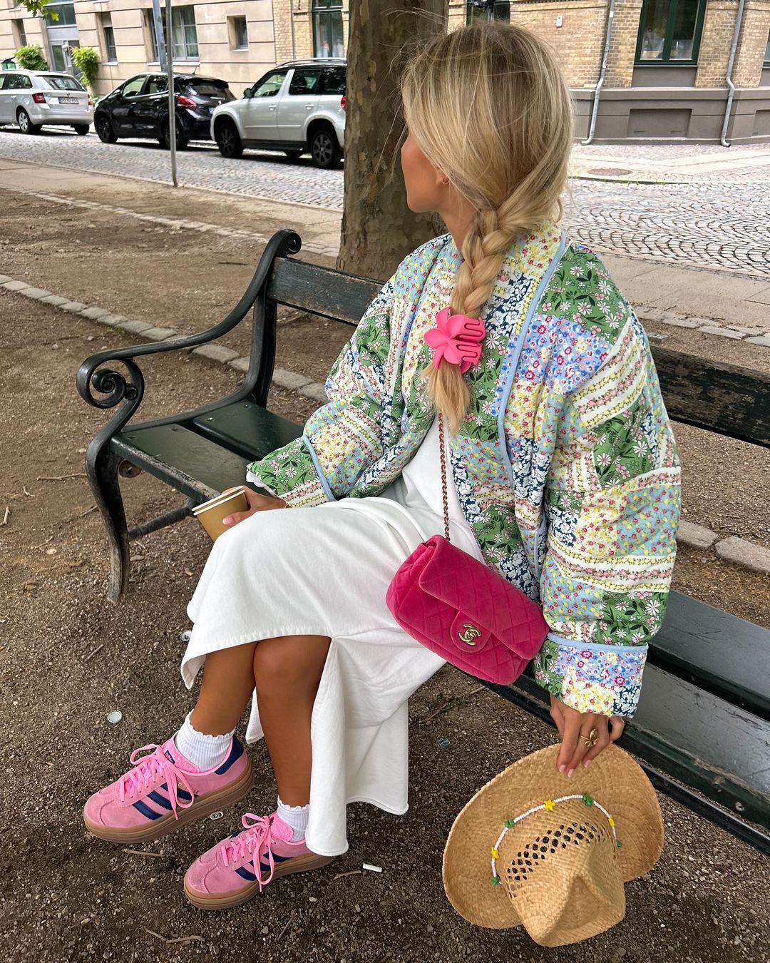Noelia patchwork quilted jacket shown on a model