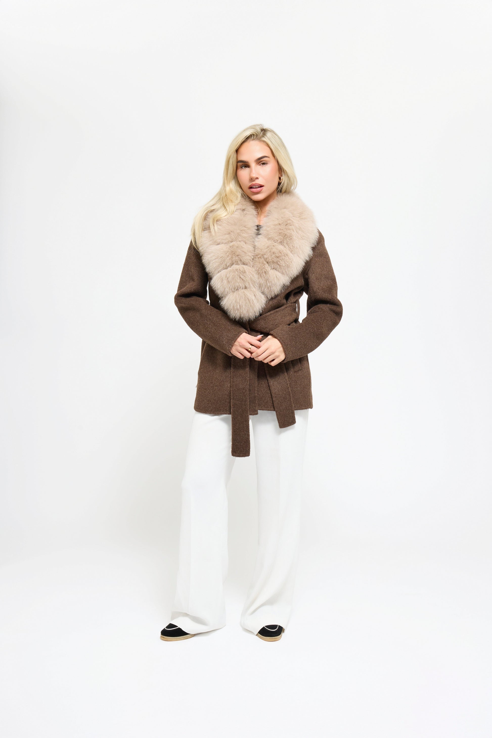 Noir Luxe faux fur coat in brown, back view