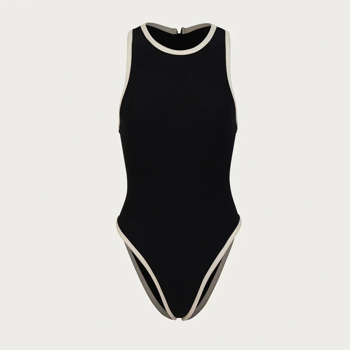 Detail of the high-leg cut on the Ninna Raelynn green bodysuit