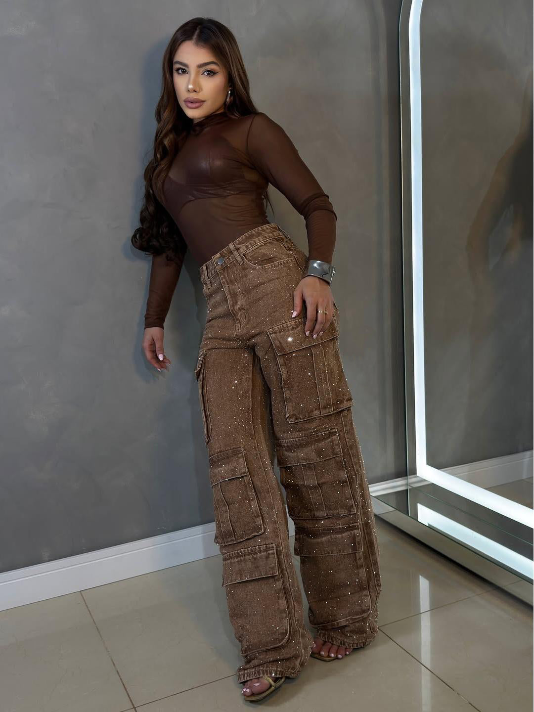 Back view of the Rhea Shine cargo pants