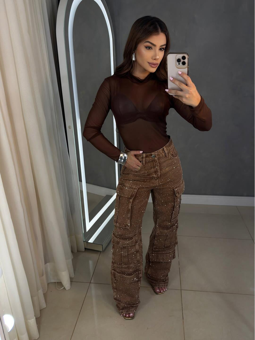 Rhea Shine cargo pants styled for a night out