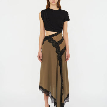 Brown slip skirt with black lace inset