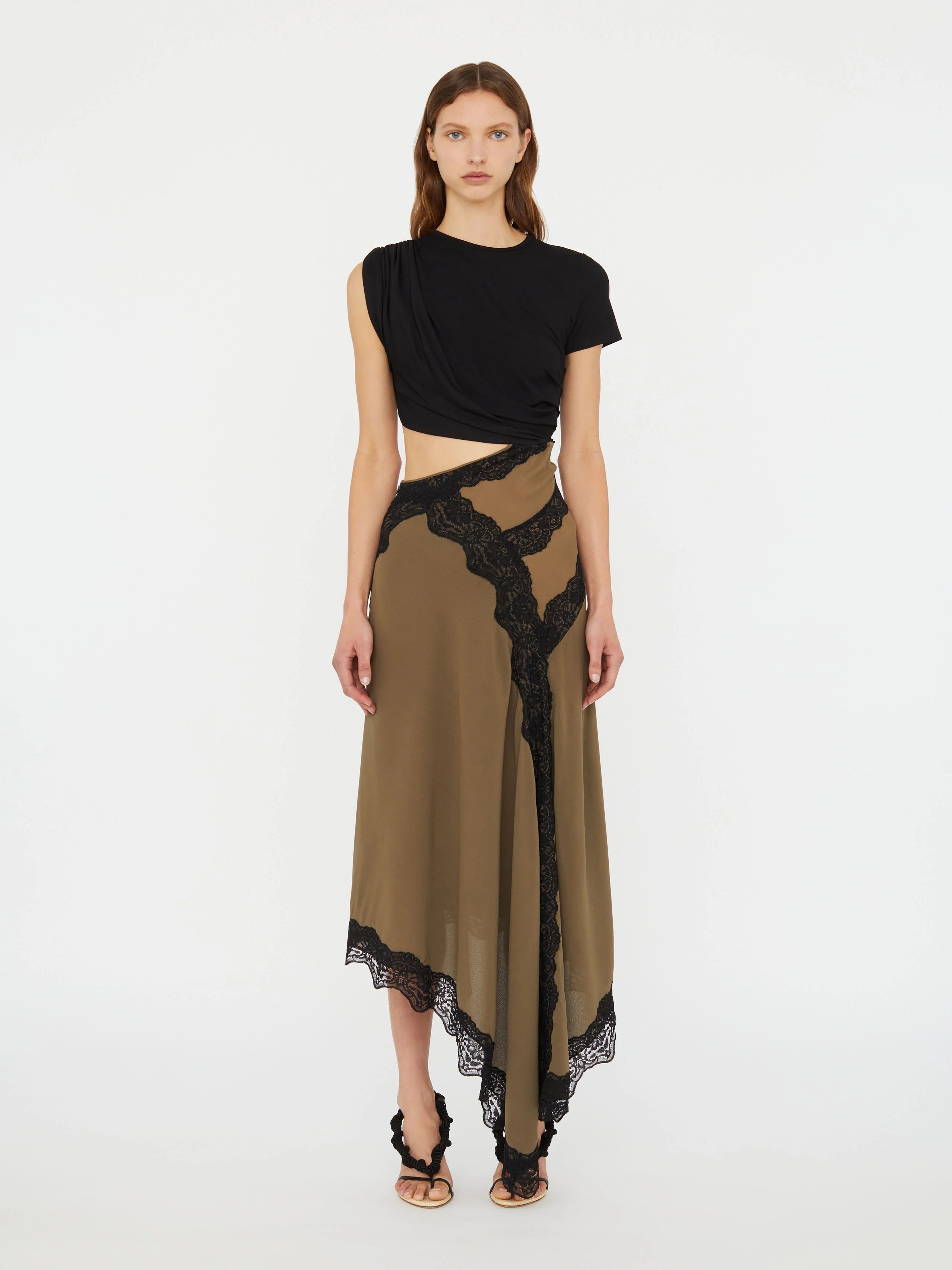 Front view of the Twist and Lace midi dress