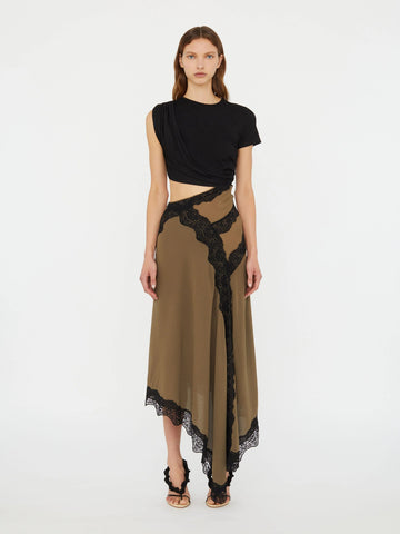 Front view of the Twist and Lace midi dress