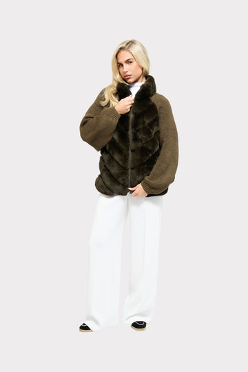 Front view of the Vera faux fur knit jacket