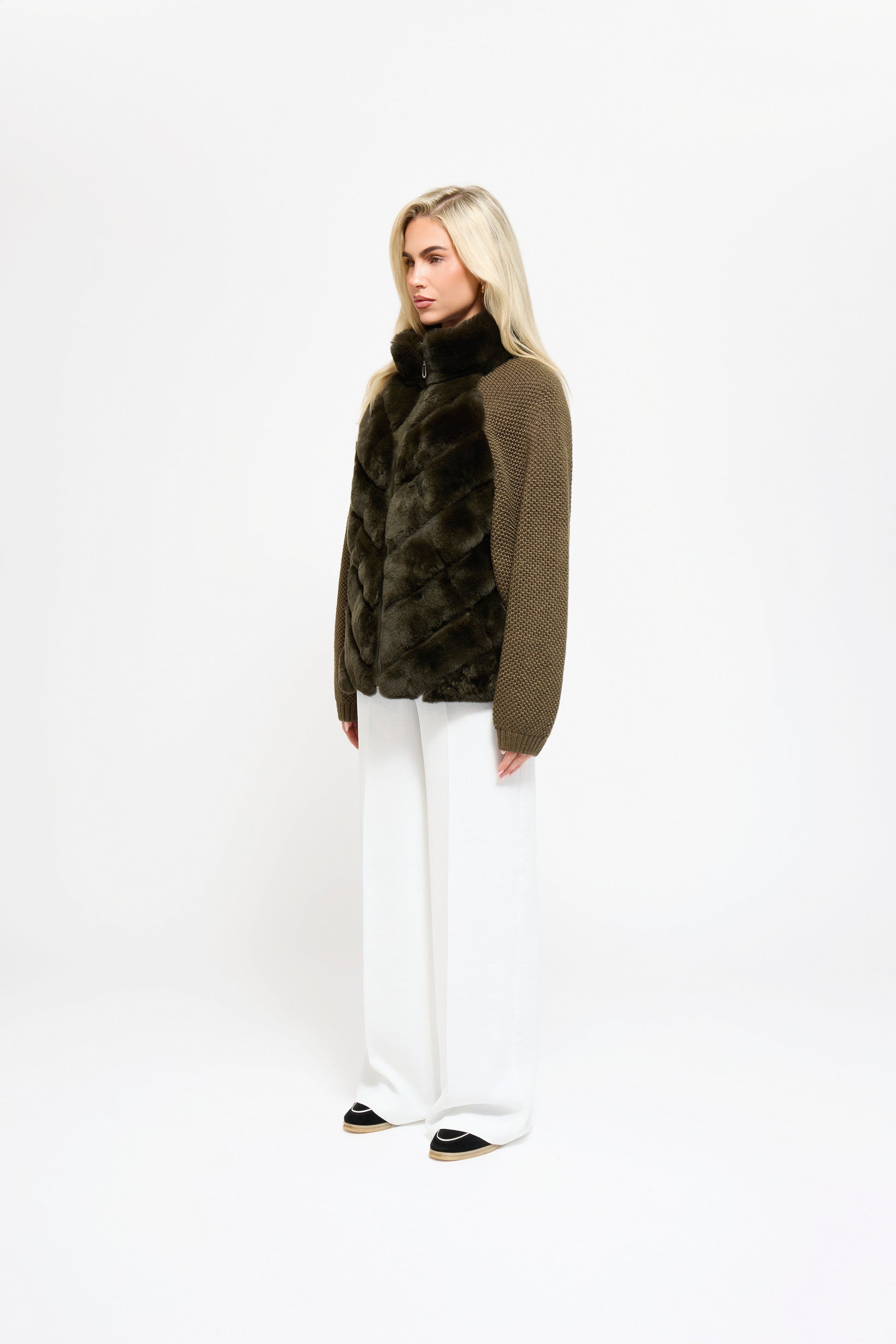 Vera faux fur knit jacket worn by a model