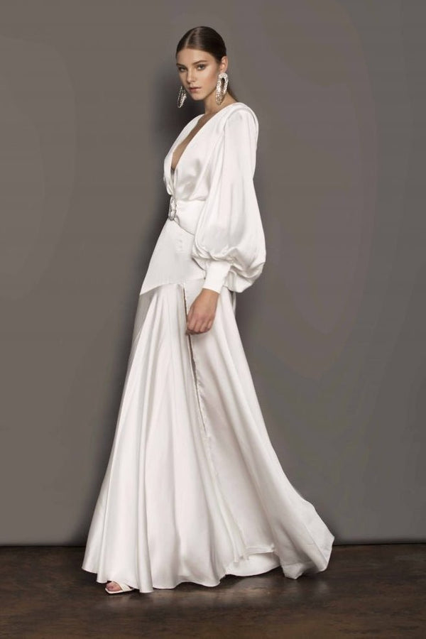 Seraphina Satin Belted Slit Maxi Dress