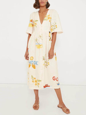 Allegra Folk Floral Puff Sleeve Midi Dress