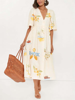 Allegra Folk Floral Puff Sleeve Midi Dress